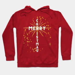 Christmas Cross and Star White Letters on Red Hoodie